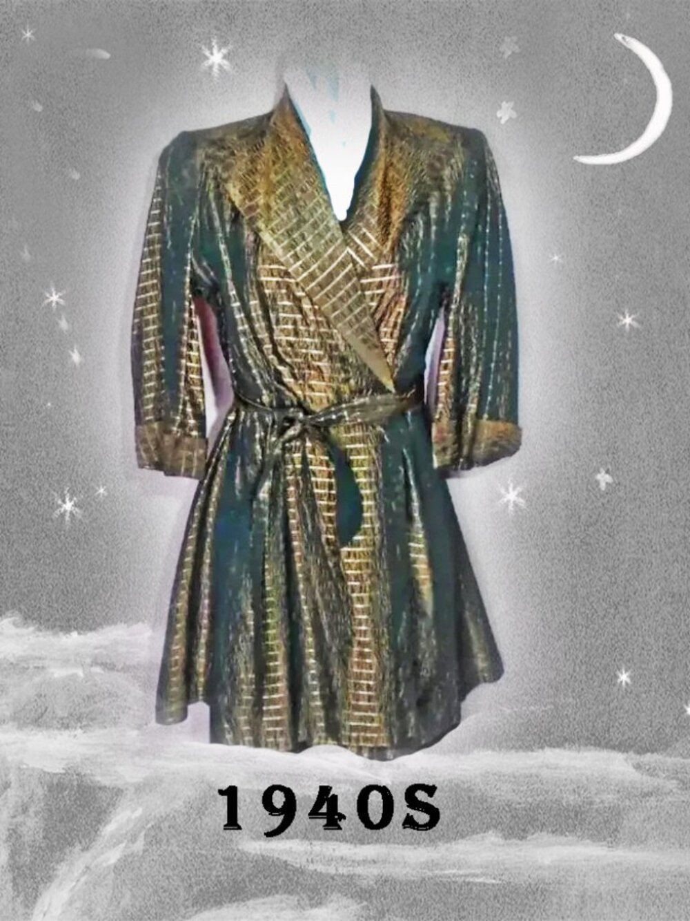 Vintage Copper Metallic Jacket Long Evening Topper / Mini Dress 40s Lounger